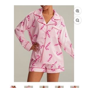 NWT: CATHERY; 🎄 CANDY CANE, SATIN, LONG SLEEVE, (2) PC, SHORTS, PAJAMA SET.